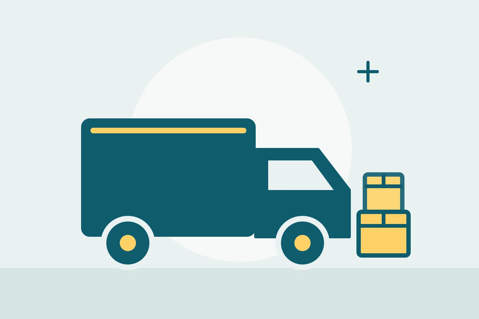 Illustratie: een verhuisbus met verhuisdozen.